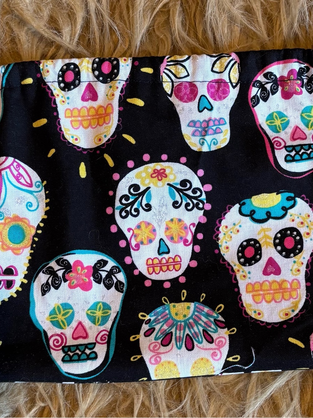 Black with White Skulls Gothic Makeup Bag Fabric with  6x8” Handmade